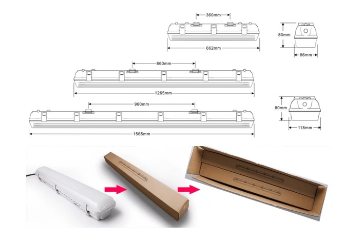 Microwave Sensor PIR Ceiling Tri Prtoof LED Light 1200mm 50W 60W IP65 Lighting Fixture