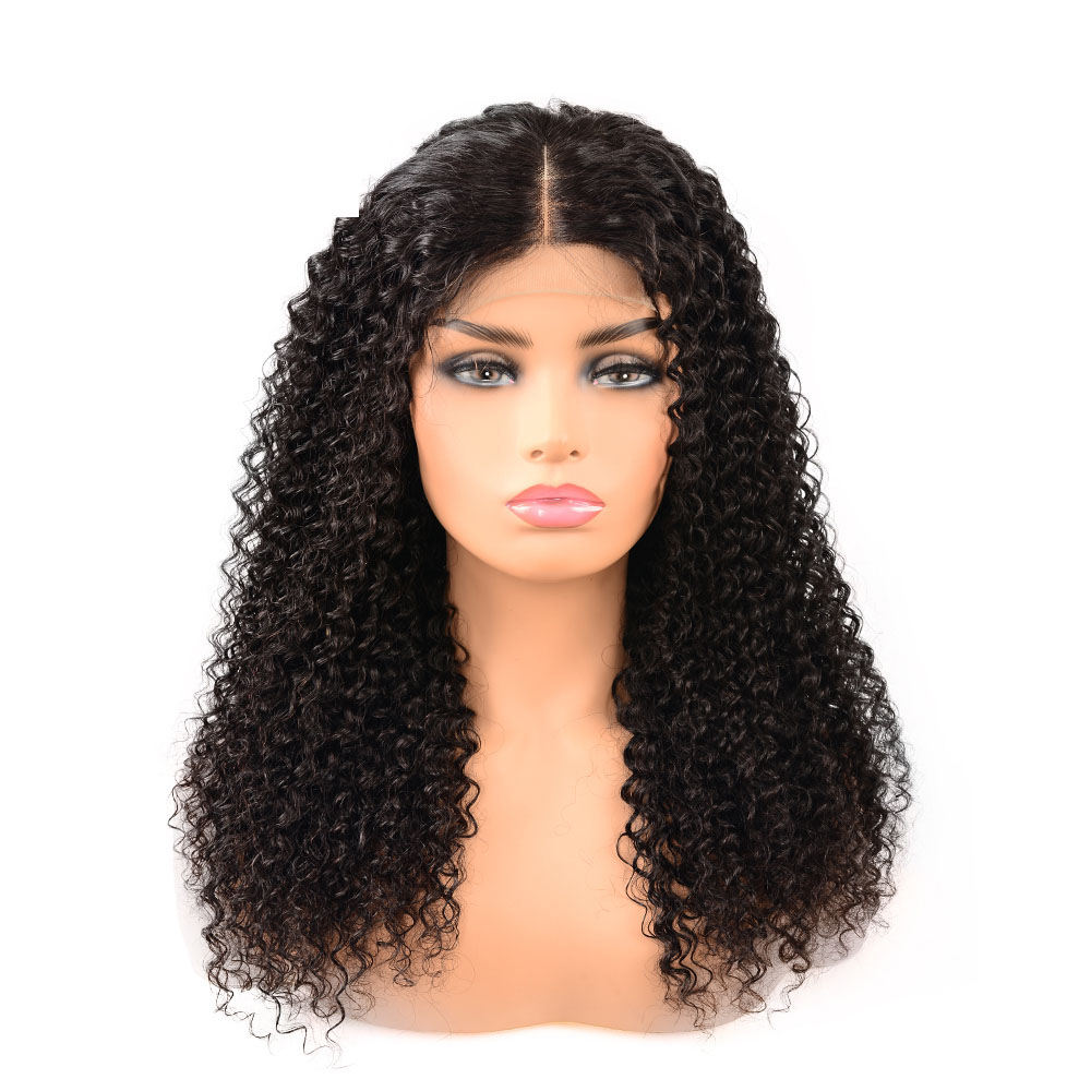 European and American Wig Female Wig Long Curly Human Hair Natural Black Remy Human Hair Wig