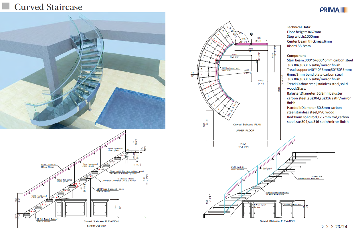 save space circular staircases / tempered glass round ladder