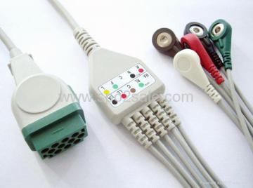 GE-Marquette One-piece 5-Lead ECG Cable with leadwires
