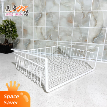 Kitchen shelves, cabinets, hanging baskets