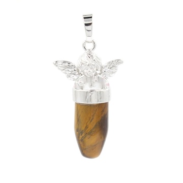 Natural Crystal Gemstone angel bullet Stone Pendant Necklace for Women and Girls Fashion Jewelry with two Chains