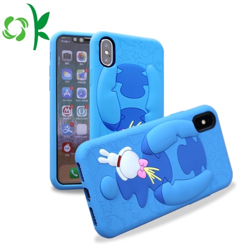 Caixa azul do telefone do silicone dos desenhos animados 3D para Iphone8 / X / Max