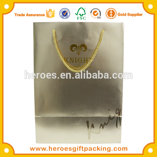 Trade Assurance Top Quality Luxury Hot Stamping Logo Silver Gold Paper Bag For Wine Bottles