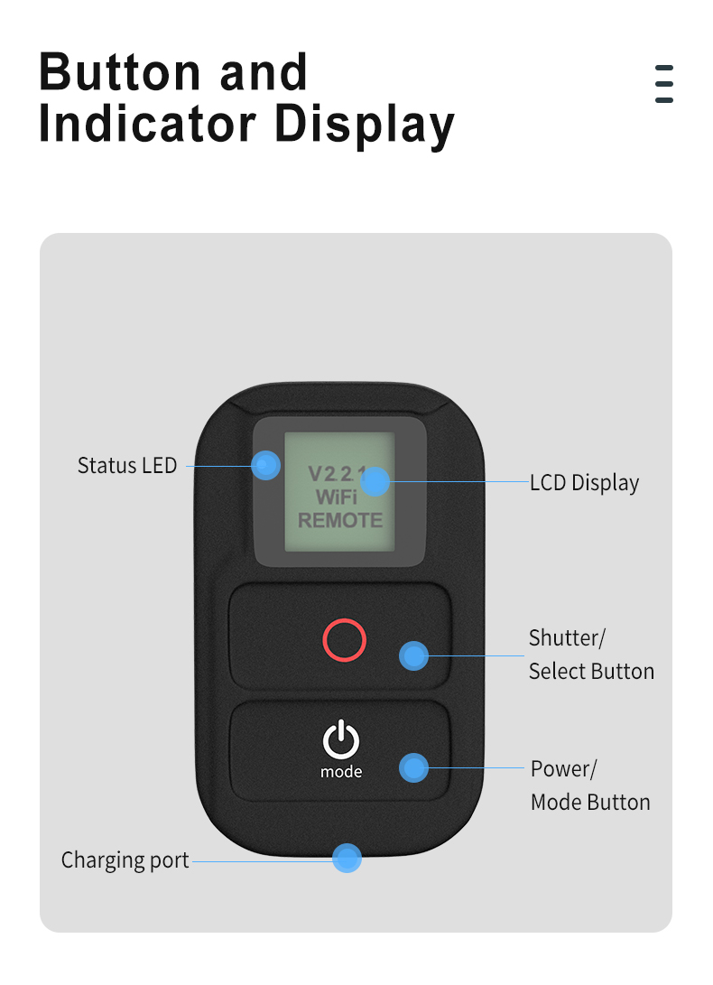 TELESIN WiFi Remote Control suitable for GoPro Hero 10 9 Max Hero 8 7 6 5 4 3 Black Hero 4 Session sports camera accessories