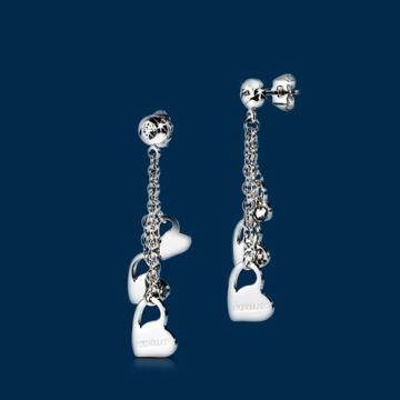 Charm chain hearts drop earring with CZ diamond