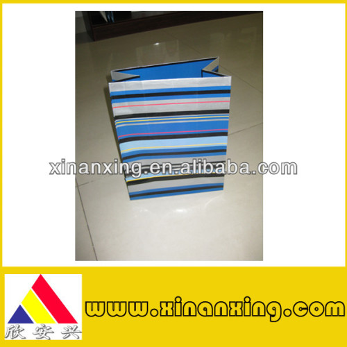 cheap art paper bag with blue stripe