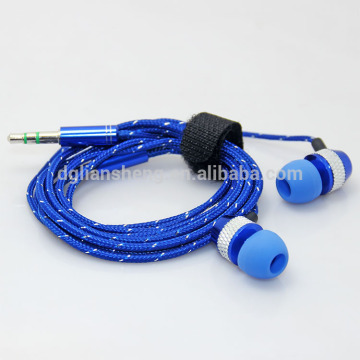 Metal headphones with braided cord fabric earphone blue