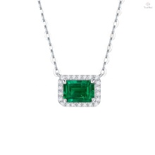 Vintage Emerald Cut Diamond Solitaire Sterling Silver Genuine Lab Emerald Pendant Necklace: Luxurious Jewelry Item