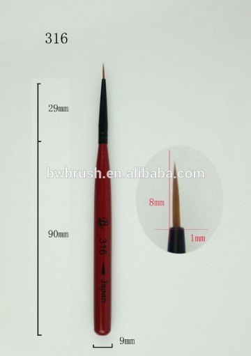 Mini red wooden handle nylon hair nail art brush & liner brush &detail brush BW-316