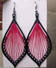 Alloy Frame Silk Thread Leaf Shape Handcraft Dangle Earrings