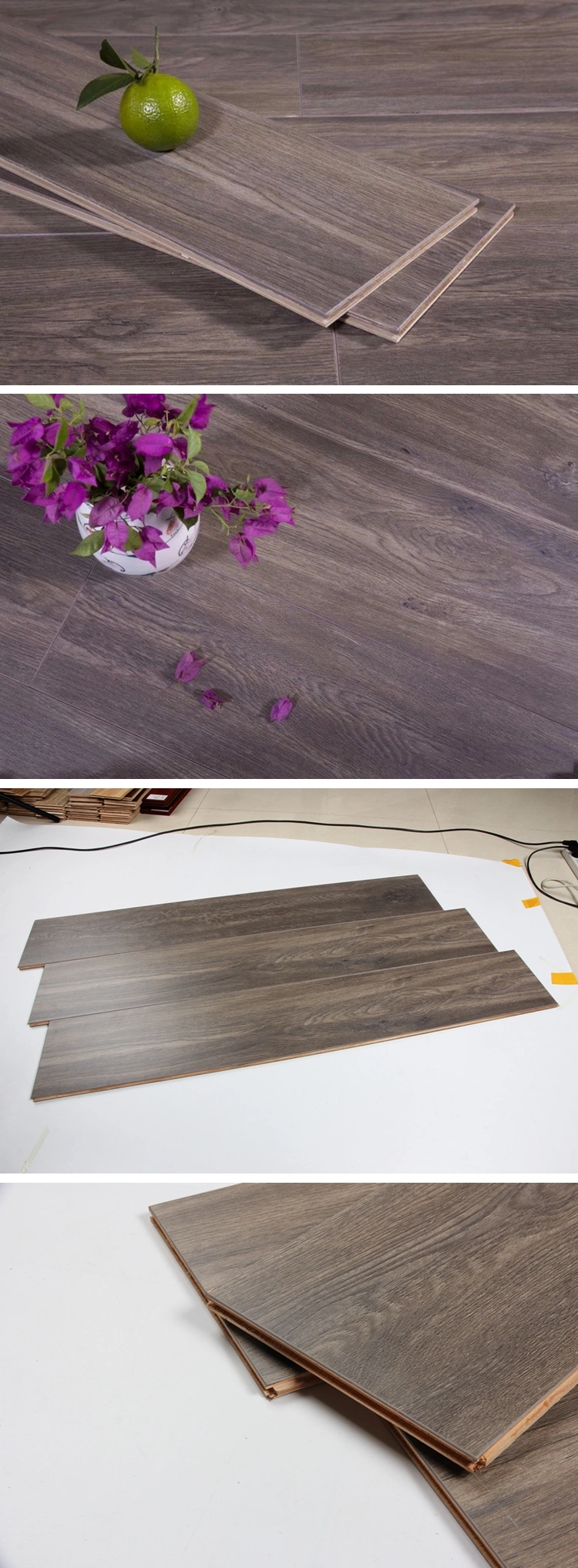 Home Application 12mm Laminated Engineered Gray Solid Wood Flooring Oak