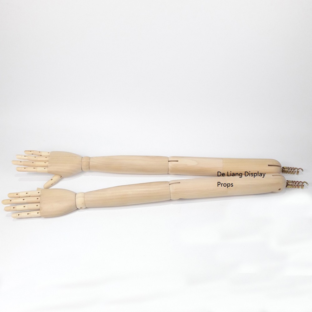 DL704 High quality female long arms Wooden arms hands three section 360 degree flexible joints wooden hand