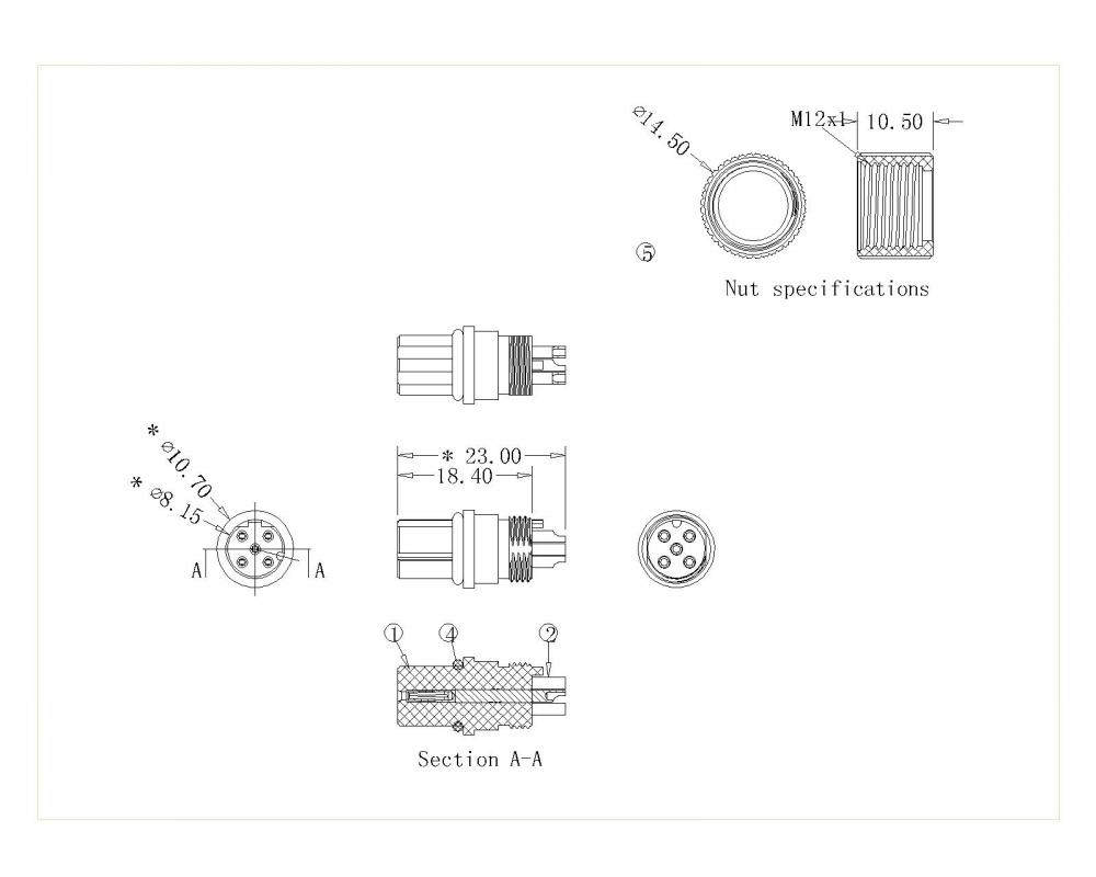 M12 3-5P Female D Code Wire Side