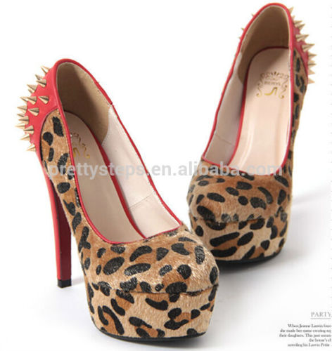 Pretty Steps 2015 high fashion leopard platform high heel shoe rivets summer pumps sexy women high heel shoes