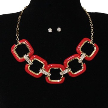 Enamel Chain Link Fashion Necklace Set