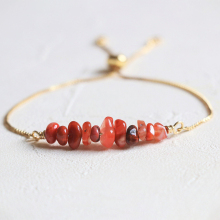 Boho Crystal Birthstone Bangles: Natural Stone, Minimalist Adjustable Sliding Chain Bracelets for Women