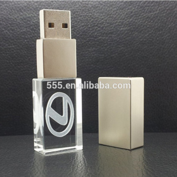 High quality hot selling crystal usb flash drive, glass OEM logo flashing usb stick