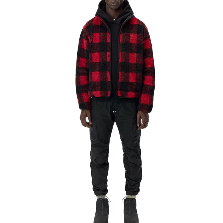 Plaid Sherpa Zip Up Jacket