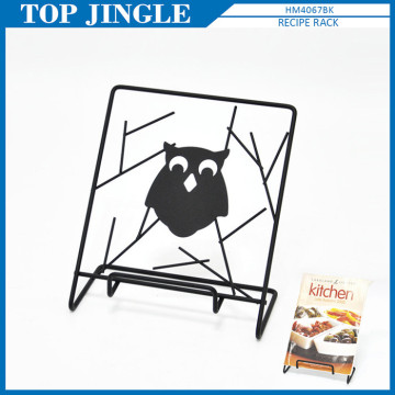 Black coated wire owl design cook book stand,owl series