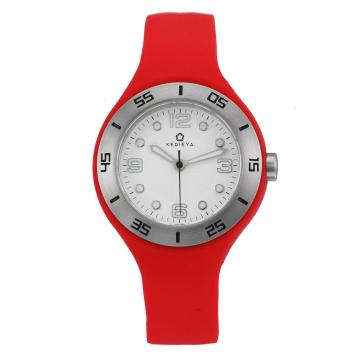 Stainless steel women's red silicone strap watches