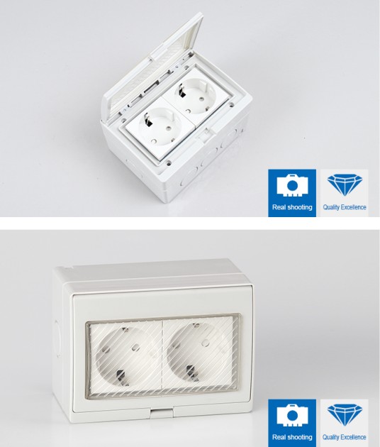 SAIP/SAIPWELL Household Appliance Two German Style Sockets Smart Home OEM 16A Waterproof Wall Socket Box