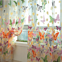 Floral Butterflies Printed Tulle Voile Sheer Curtain Panels