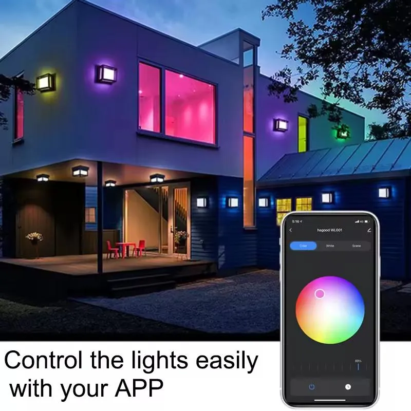 Smart Waterproof LED Wall Light with Tuya APP Control for Outdoor Use