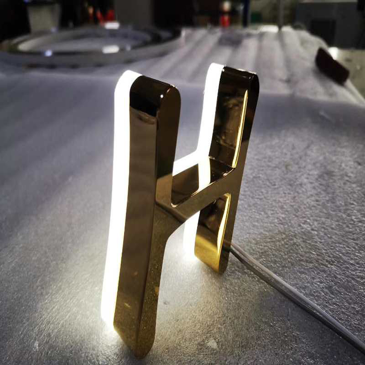 Hight Quality Stainless Steel 3D led Back Light Led Backlit Halo Gold Mirror Letters
