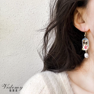 Artisanal Glazed Flower Drop Earrings with Hollow Design