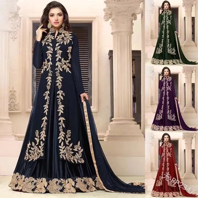 2020 factory supply long sleeve dress with retro ethnic embroidered india style women dress