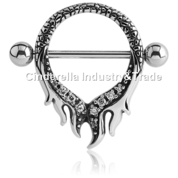 Steel Kool Katana Jeweled Nipple Shield Flames