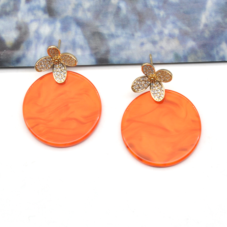 2021 spring summer trendy bright orange color acrylic and druzy stud earring