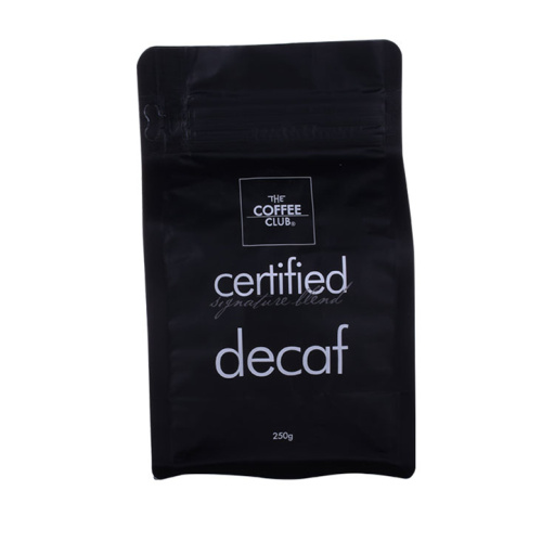 Bolsa de café reciclable certificada con fondo de bloque negro