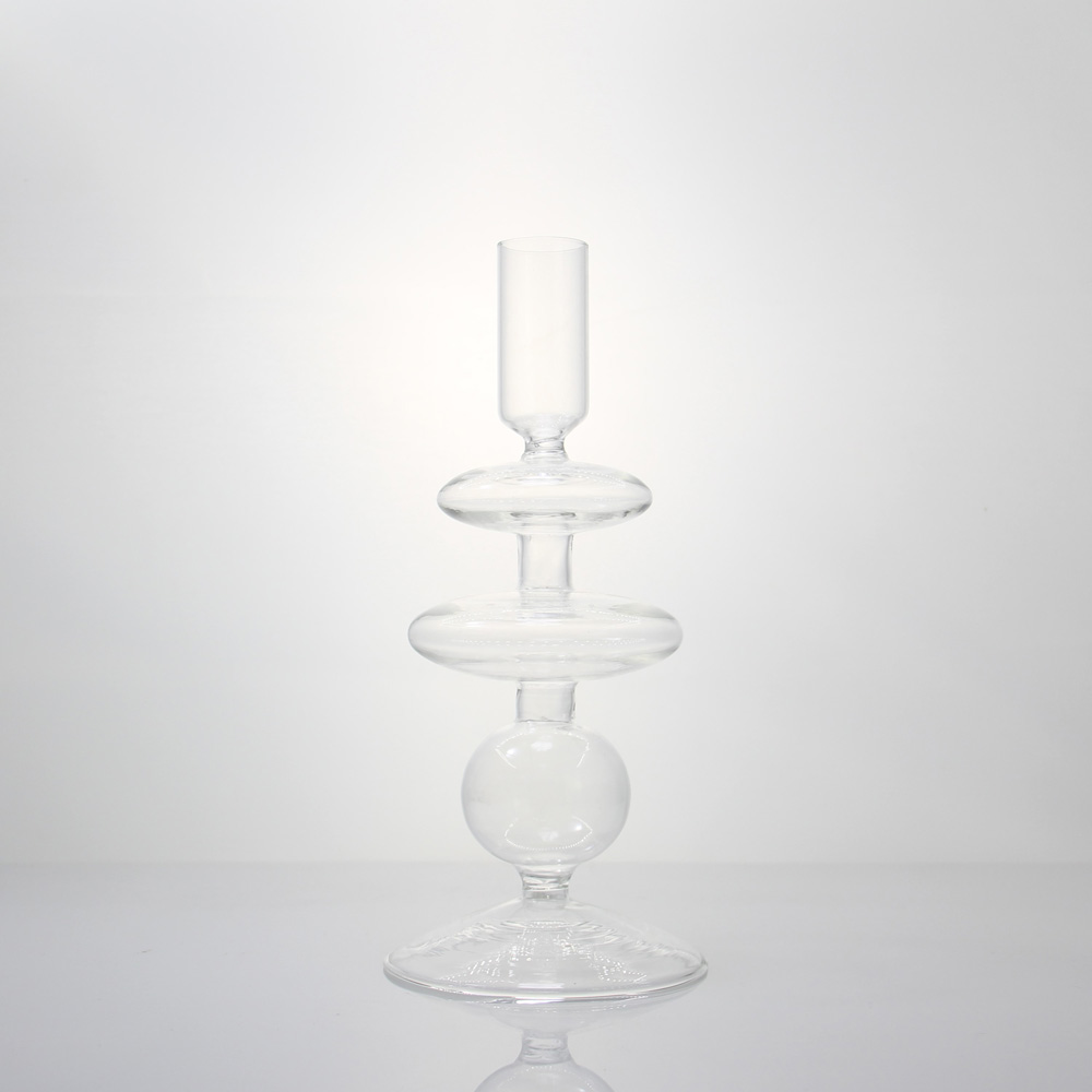 Ribbed Ball Conjoined Glass Candlestick 