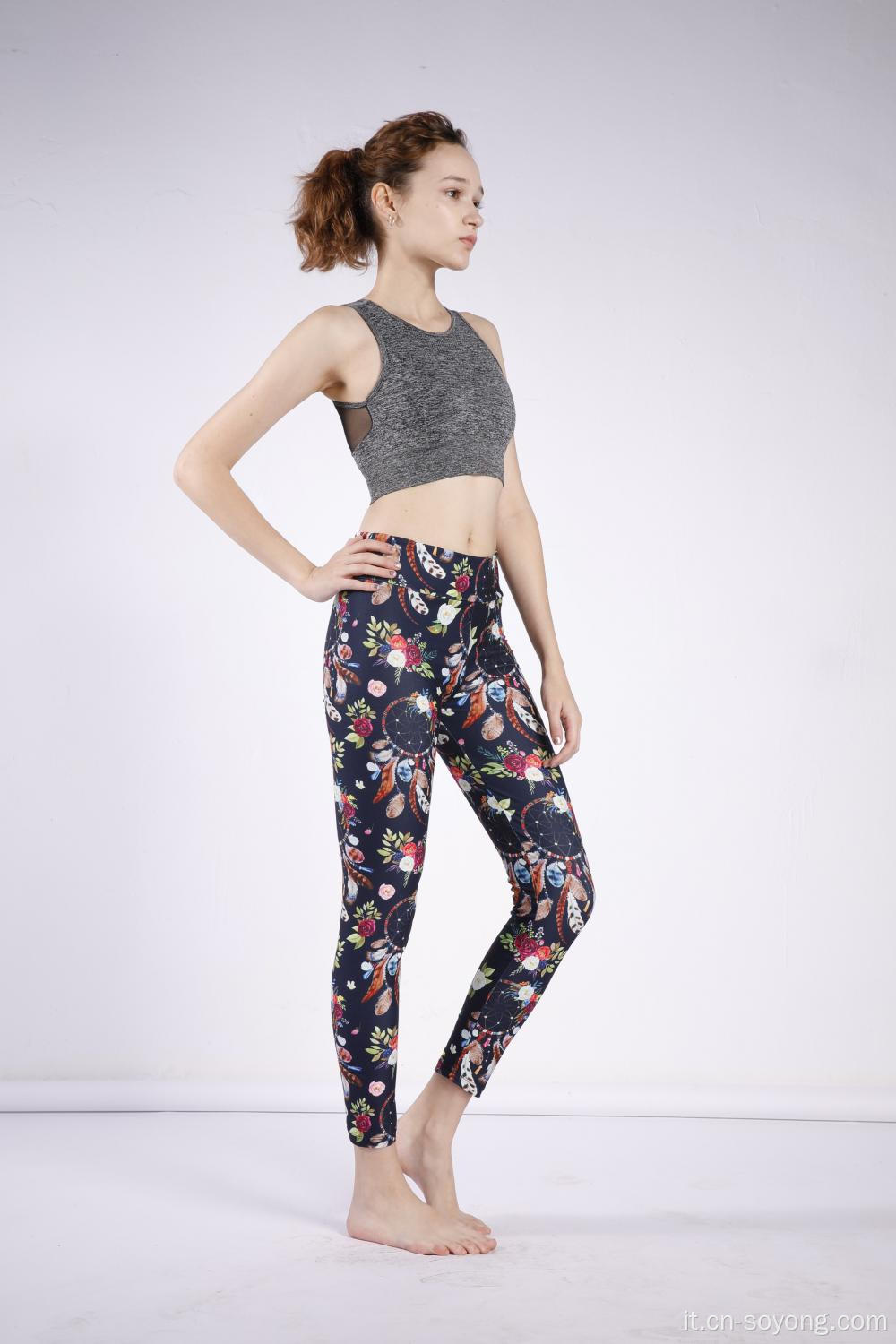 Leggings elastici alti a vita alta stampati da donna