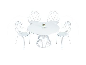 5 Pieces 120cm Crafted Round Table and Armchairs