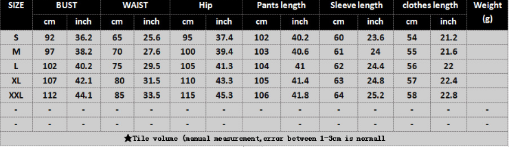 Size table