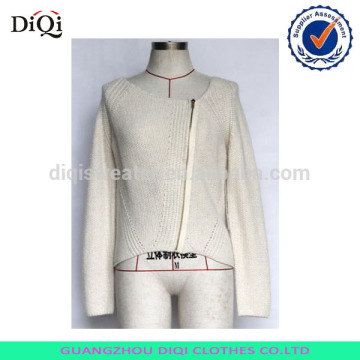 white warm soft sweater with inclined zipper