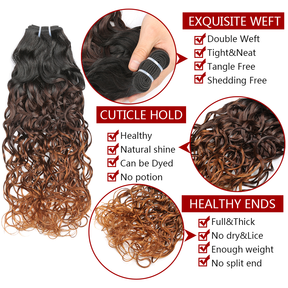 SPARK Ombre Bundles with 13*4 Lace Frontal Closure, Pre Plucked Two Tone Body Wave Human Hair Weave with Frontal