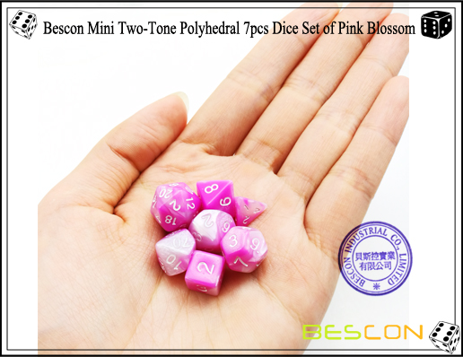 Juego de dados Bescon Mini de dos tonos, poliédrico, 7 piezas, de Pink Blossom-5 Bescon Mini Two-Tone Polyhedral 7pcs Dice Set of Pink Blossom-5