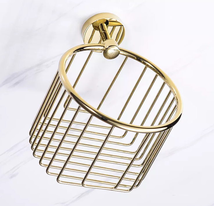 Brass Gold Polished Wall Hanging Bathroom Shelf Baskets