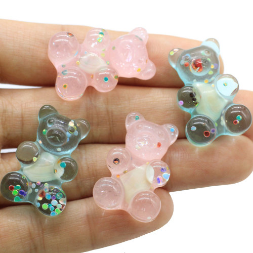 100Pcs Resin Kawaii Glitter Bear Resin Flatback Cabochon for Scrapbooking Hair Bow Center DIY Phone Decoration Parts wholesale