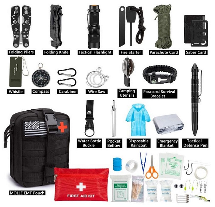 47 in 1 Professional SOS Tactical Survival Gear Tools First Aid Kit Emergency Survival Kit with Molle Pouch