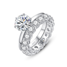 925 Sterling Silver Moissanite Diamond Engagement & Eternity Ring with Silver Lab Diamond