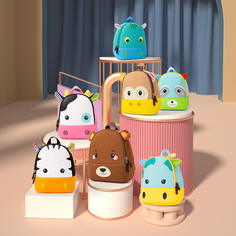 2022 Custom Logo Travel Trendy Neoprene Waterproof Cartoon Cute Animal Backpack Toddler Bag Baby Kindergarten Kids School Bags
