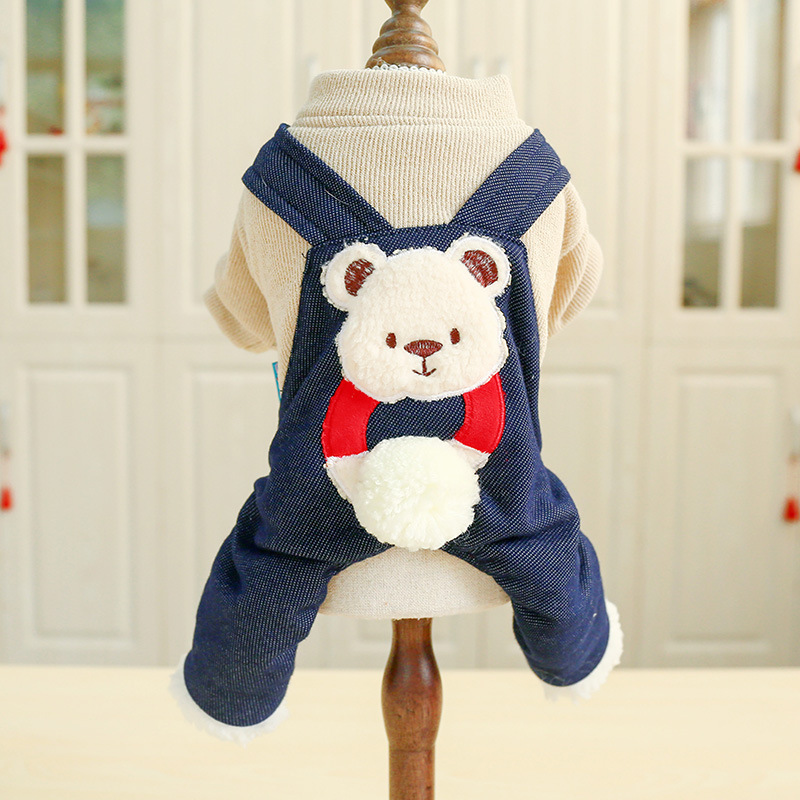 Pet Dog Cat Autumn Winter New Warm Thick Cotton Coat Hug Bear Four-legged Coat Teddy Clothing