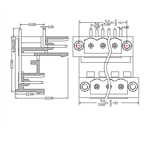 AT2500TR-5.0／5.08XXX-BDS Plug-in Terminal Block Right-Angle WF Pitch5.0／5.08 