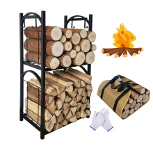 Factory Direct Metal Firewood Rack with Hook for Home Fireplace Indoor/outdoor 2 tier firewood rack stacking storage stand