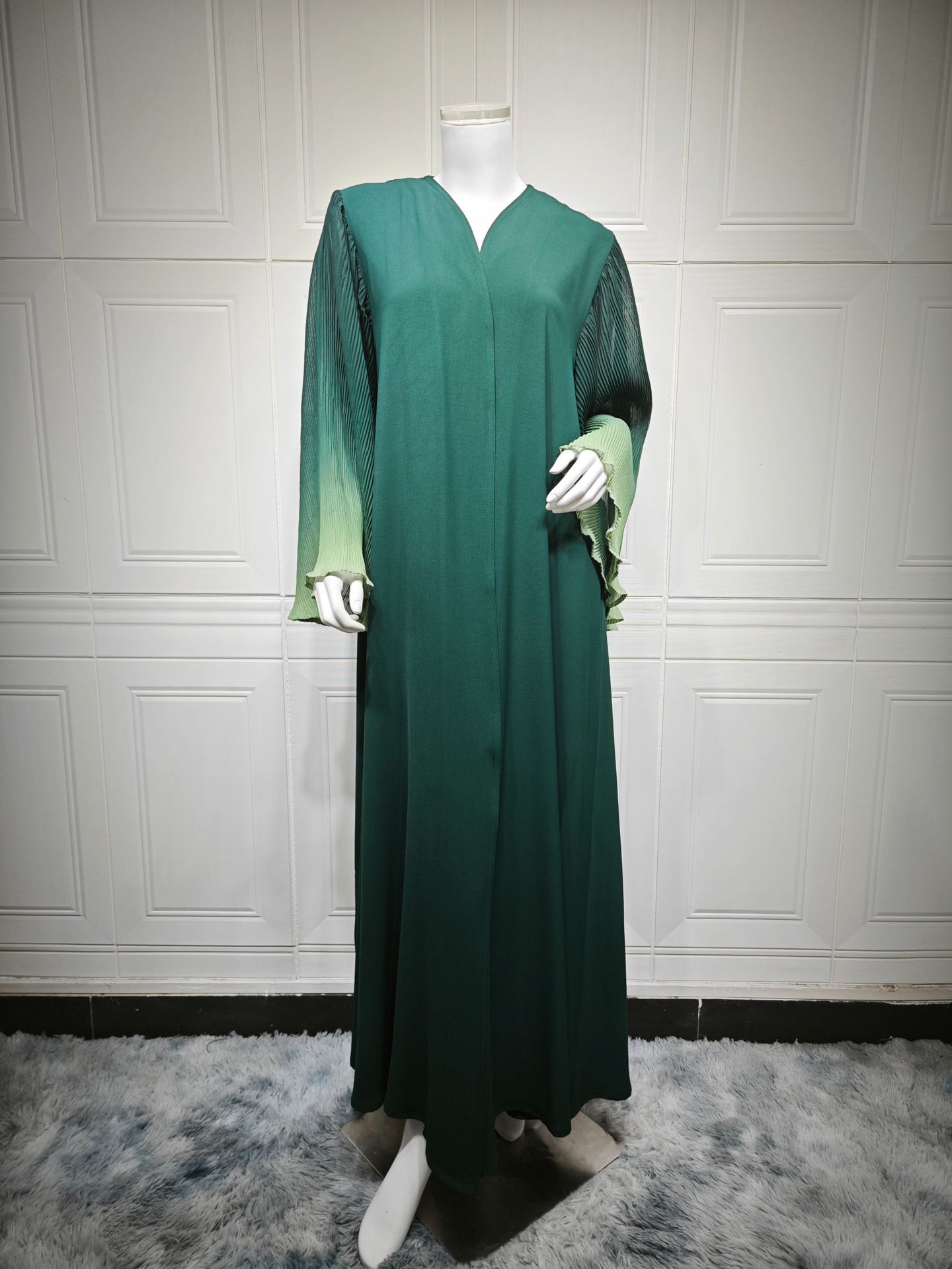 کیمونو آبای مد با آستین زنگ پلیسه دار MQ202 (2) Fashion Kimono Abaya with Pleated Bell Sleeves MQ202 (2)